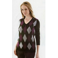 Ladies Monterey Club Cotton/Acrylic V Neck Argyle Sweater